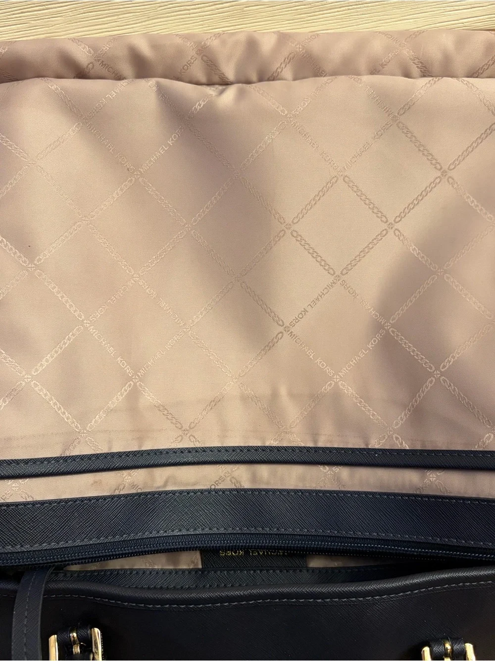 Michael Kors Navy Saffiano Leather Tote with Gold Hardware